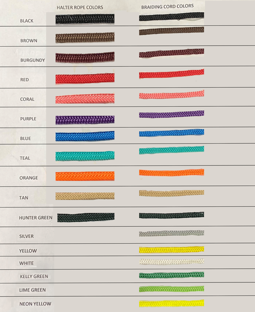 Color Charts | Madtack Beta Colors, Rein Cord, Rope colors